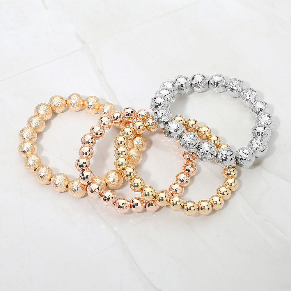 Madeline Love Multi 4PCS - Textured Metal Ball Beaded Stretch Multi Layered Bracelets - desc