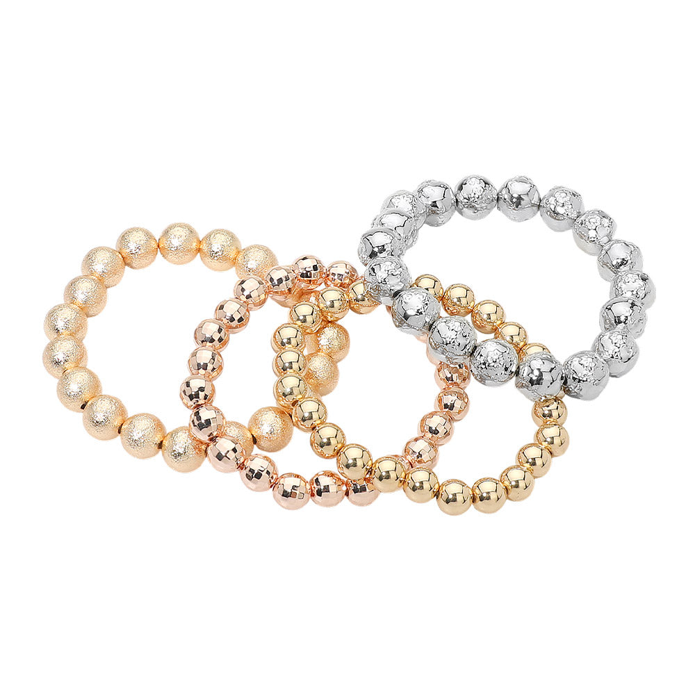 Madeline Love Multi 4PCS - Textured Metal Ball Beaded Stretch Multi Layered Bracelets - extra
