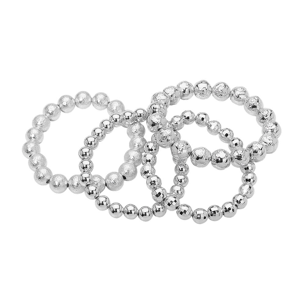 Madeline Love Rhodium 4PCS - Textured Metal Ball Beaded Stretch Multi Layered Bracelets - extra