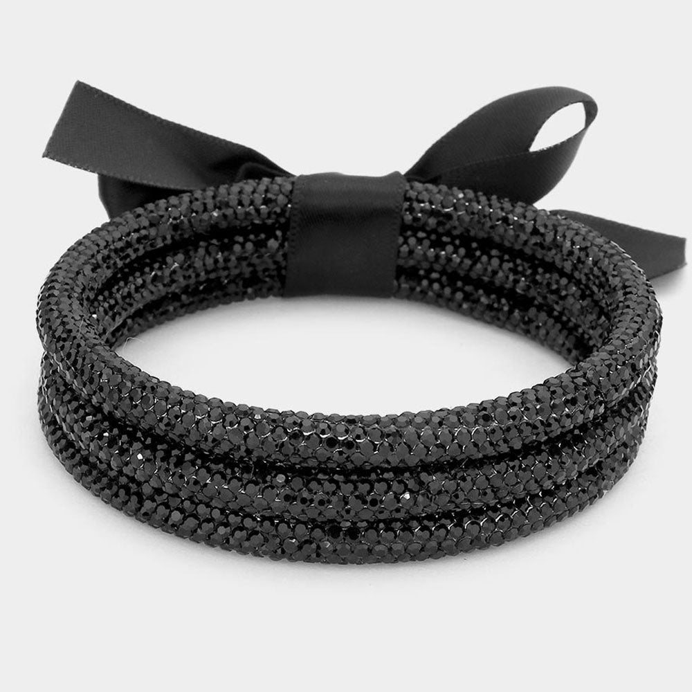 Madeline Love Jet Black 3PCS - Rhinestone Pave Bangle Layered Bracelets