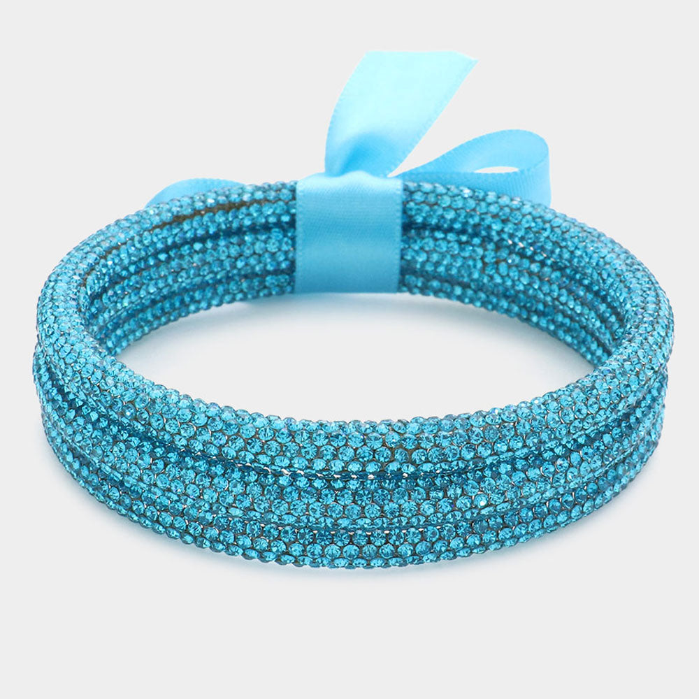 Madeline Love Aqua 3PCS - Rhinestone Pave Bangle Layered Bracelets