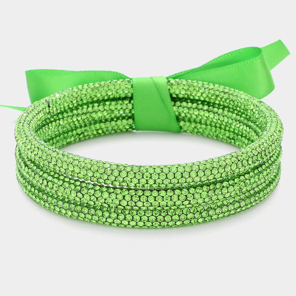 Madeline Love Green 3PCS - Rhinestone Pave Bangle Layered Bracelets