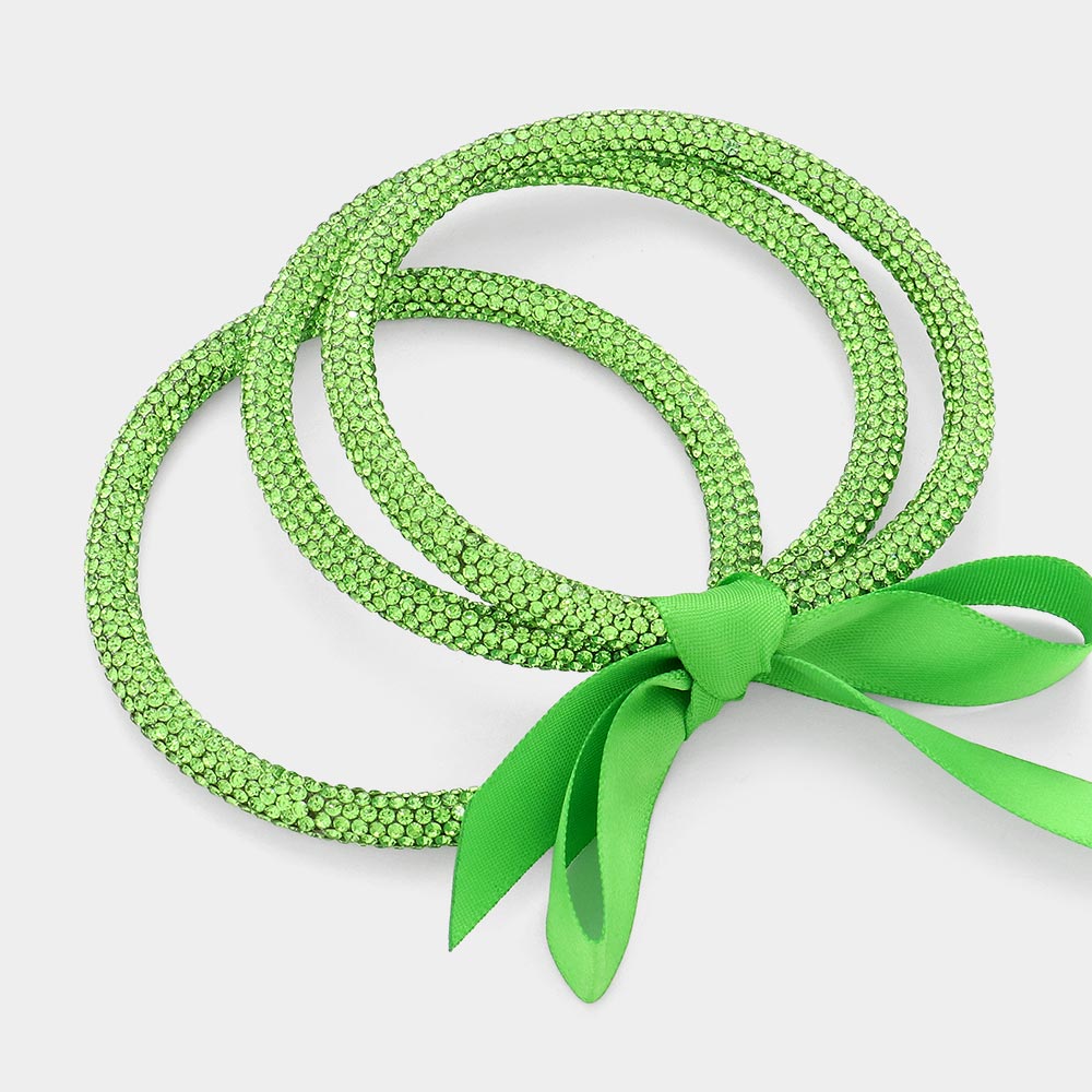 Madeline Love Green 3PCS - Rhinestone Pave Bangle Layered Bracelets - desc