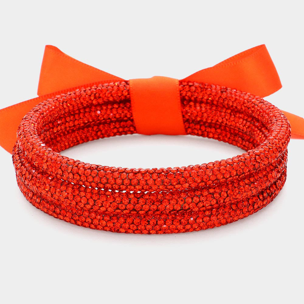 Madeline Love Orange 3PCS - Rhinestone Pave Bangle Layered Bracelets