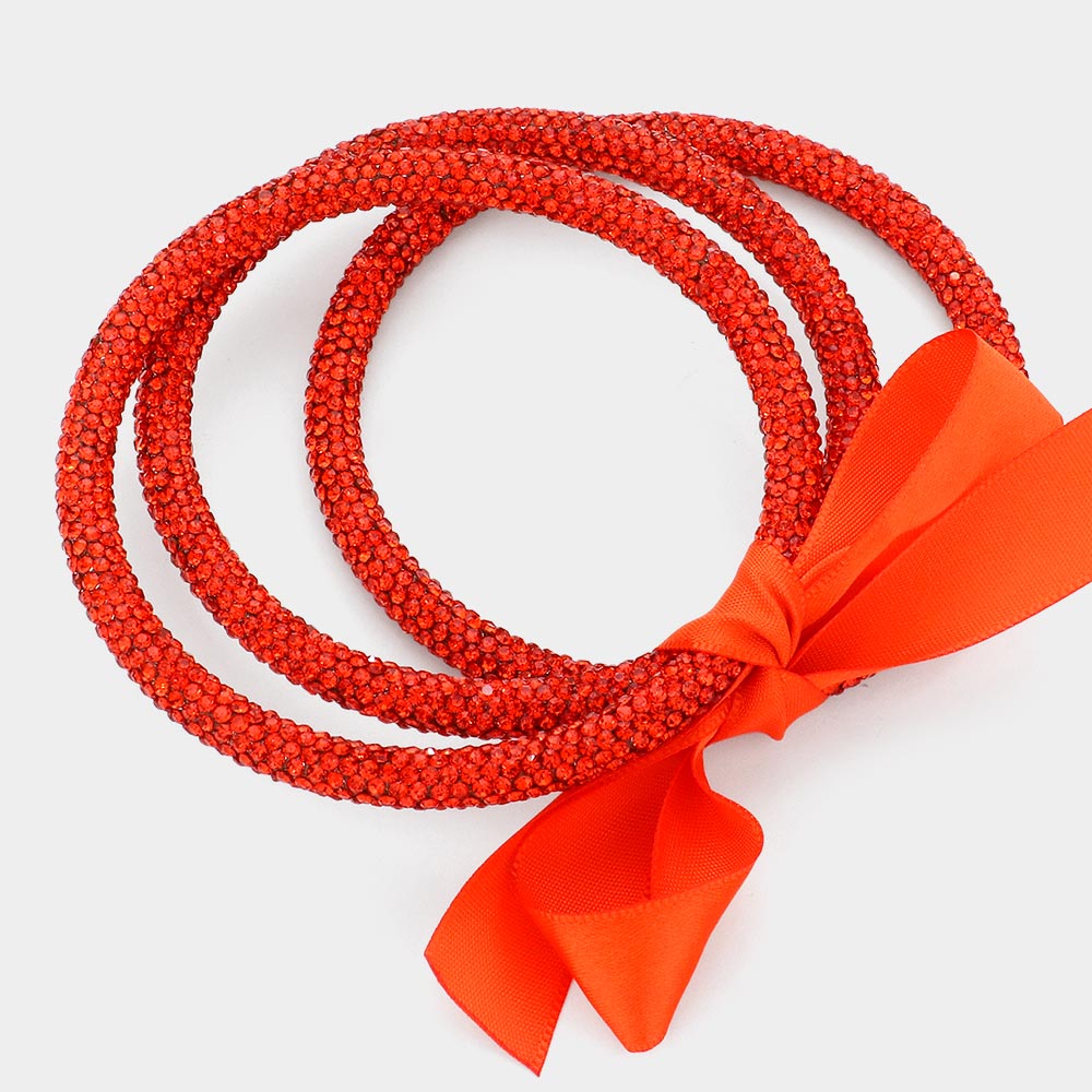 Madeline Love Orange 3PCS - Rhinestone Pave Bangle Layered Bracelets - desc