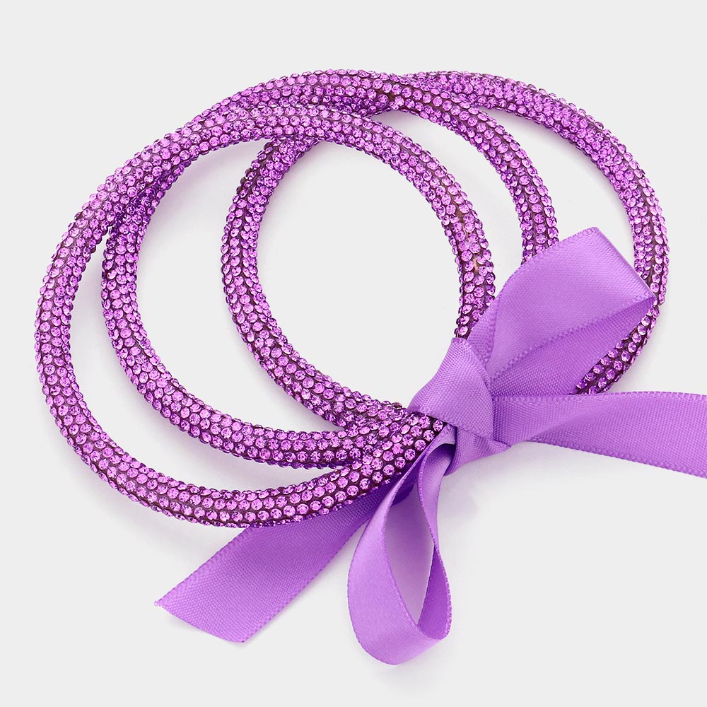 Madeline Love Violet 3PCS - Rhinestone Pave Bangle Layered Bracelets - desc