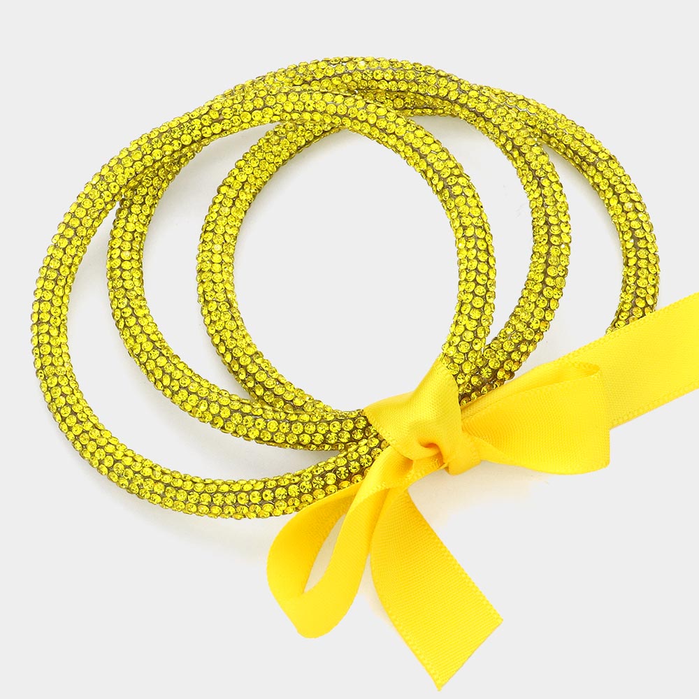 Madeline Love Yellow 3PCS - Rhinestone Pave Bangle Layered Bracelets - desc