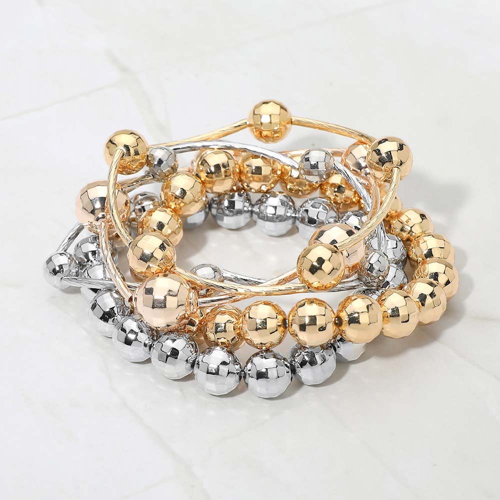 Madeline Love Multi 5PCS - Faceted Polished Ball Bar Beaded Stretch Multi Layered Bracelets