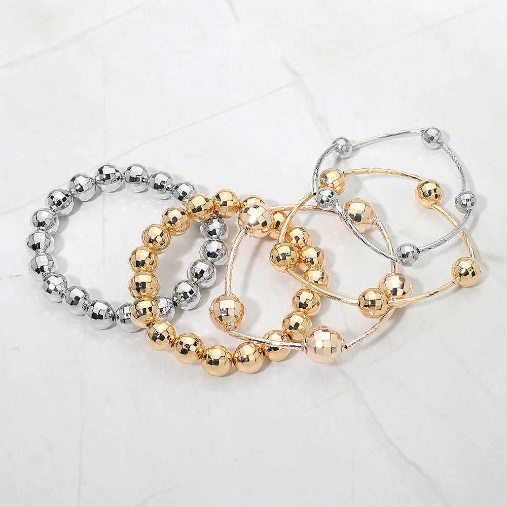 Madeline Love Multi 5PCS - Faceted Polished Ball Bar Beaded Stretch Multi Layered Bracelets - desc