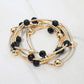 Madeline Love Black, Gold 5PCS - Ball Metal Bar Beaded Stretch Multi Layered Bracelets