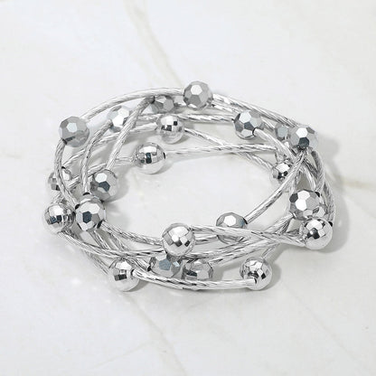 Madeline Love Rhodium 5PCS - Ball Metal Bar Beaded Stretch Multi Layered Bracelets