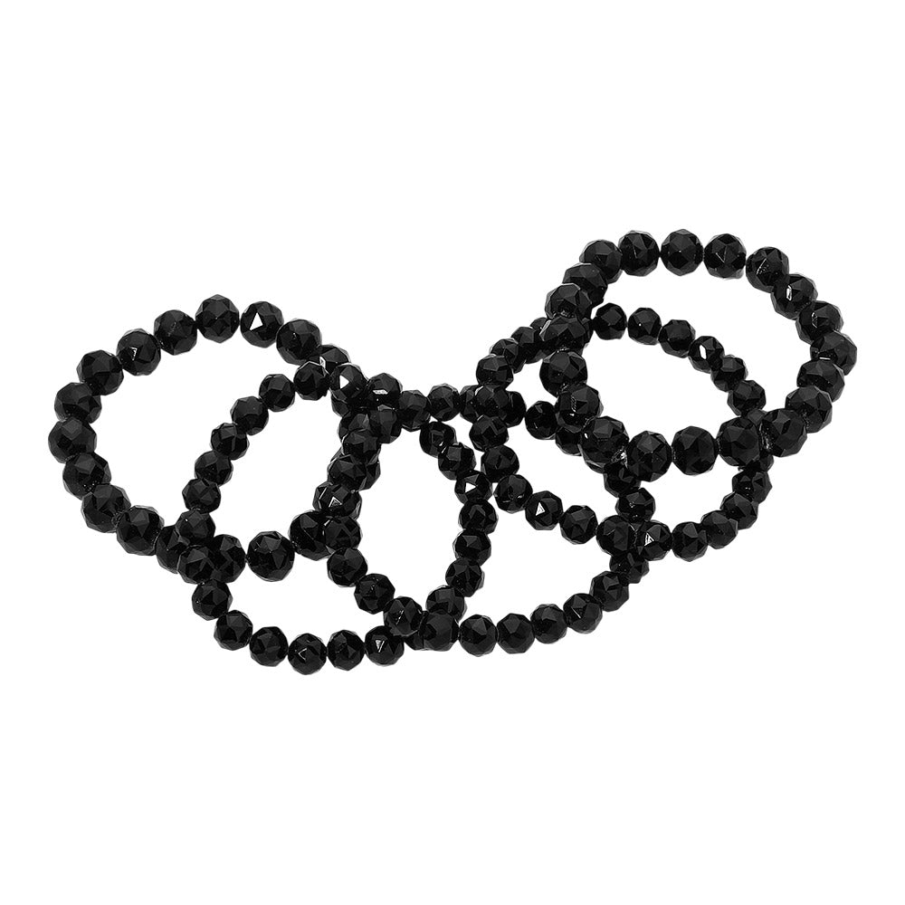 Madeline Love Black 5PCS - Faceted Beaded Stretch Multi Layered Bracelets - extra
