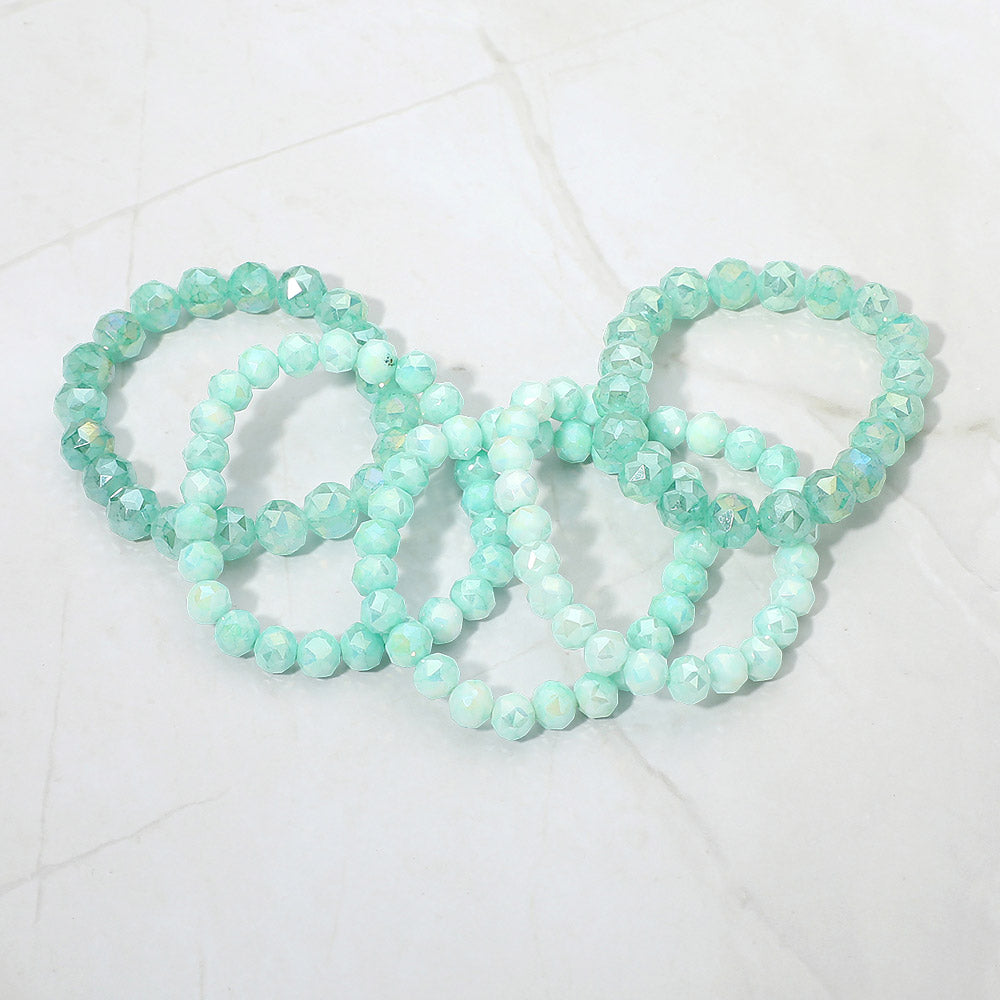 Madeline Love Green 5PCS - Faceted Beaded Stretch Multi Layered Bracelets - desc