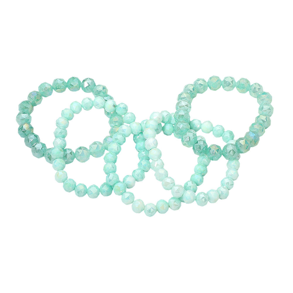 Madeline Love Green 5PCS - Faceted Beaded Stretch Multi Layered Bracelets - extra