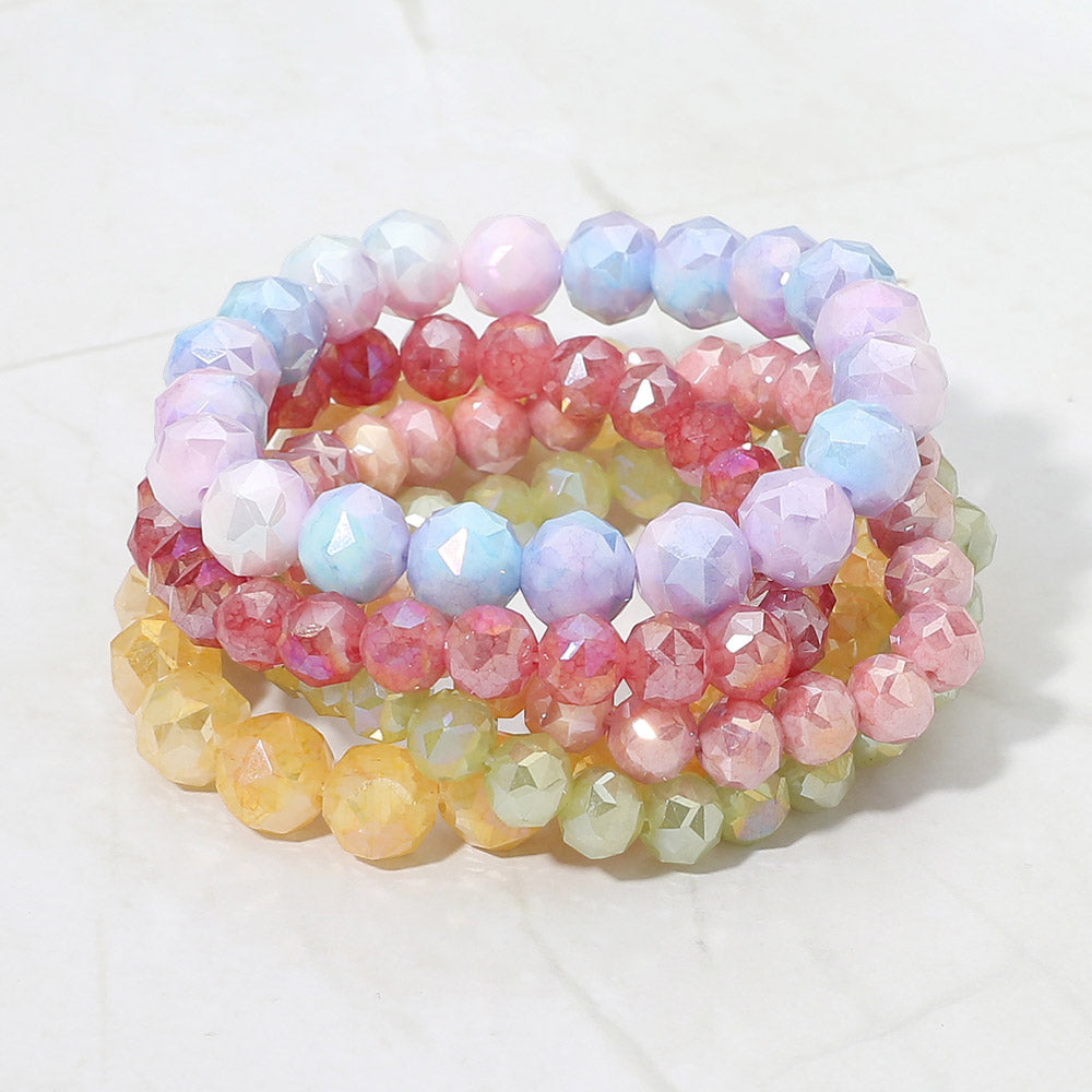 Madeline Love Multi 5PCS - Faceted Beaded Stretch Multi Layered Bracelets