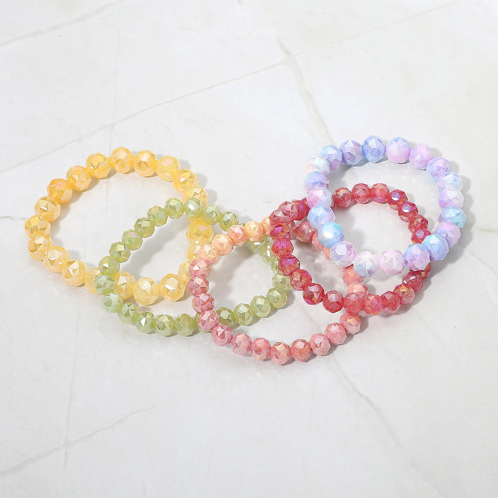 Madeline Love Multi 5PCS - Faceted Beaded Stretch Multi Layered Bracelets - desc