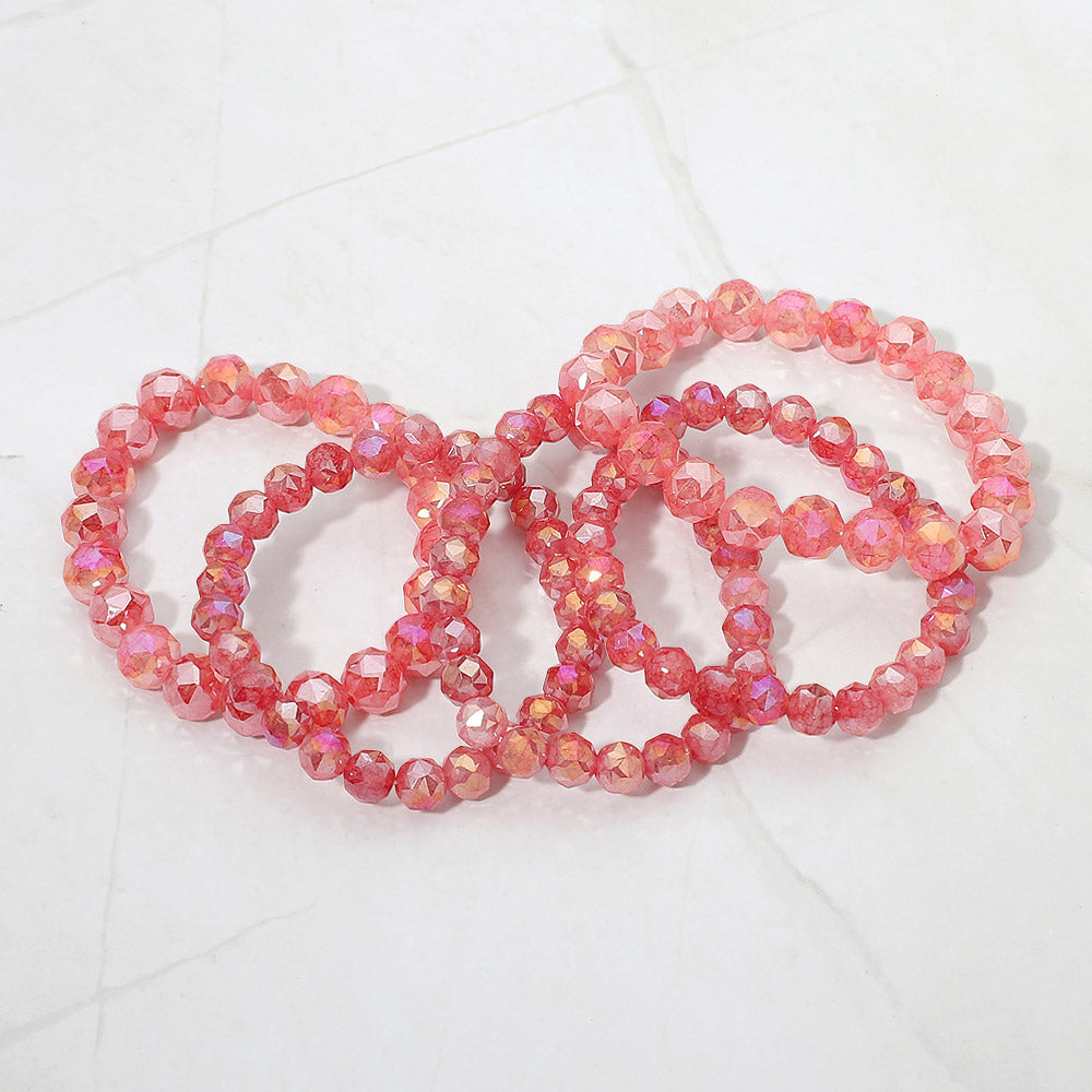 Madeline Love Red 5PCS - Faceted Beaded Stretch Multi Layered Bracelets - desc