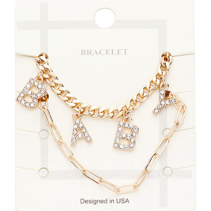 Madeline Love Clear, Gold 2PCS - BABY Rhinestone Embellished Metal Chain Bracelets