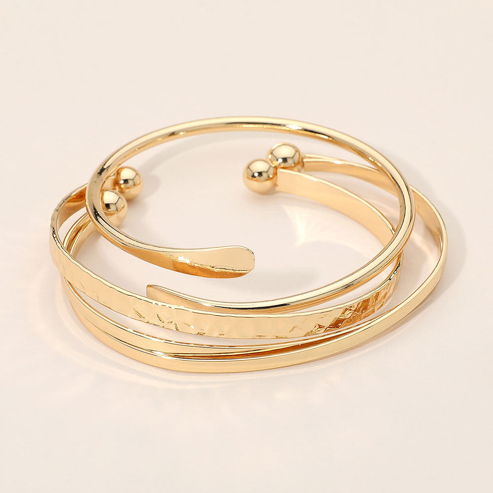 Madeline Love Gold Gold Dipped Minimalist Metal Bangle Cuff Multi Layered Bracelets