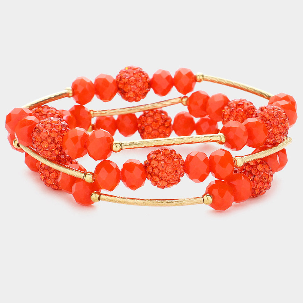 Madeline Love Orange 3PCS - Shamballa Ball Faceted Beaded Stretch Bracelets