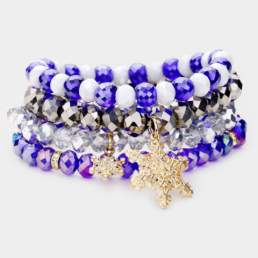 Antique Gold Blue Add festive sparkle to your style with this 4PCS Christmas Snowflake Charm Bead Stretch Layered Bracelet set, featuring beautifully detailed snowflake charms and shimmering holiday beads. The soft stretch design ensures a comfortable fit, making these layered bracelets perfect for seasonal outfits, parties, and gifting.