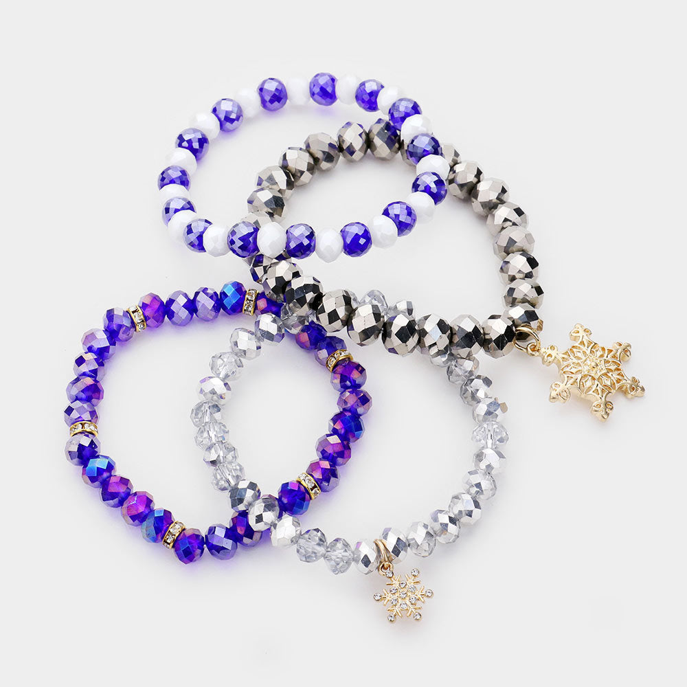 Antique Gold Blue Add festive sparkle to your style with this 4PCS Christmas Snowflake Charm Bead Stretch Layered Bracelet set, featuring beautifully detailed snowflake charms and shimmering holiday beads. The soft stretch design ensures a comfortable fit, making these layered bracelets perfect for seasonal outfits, parties, and gifting.