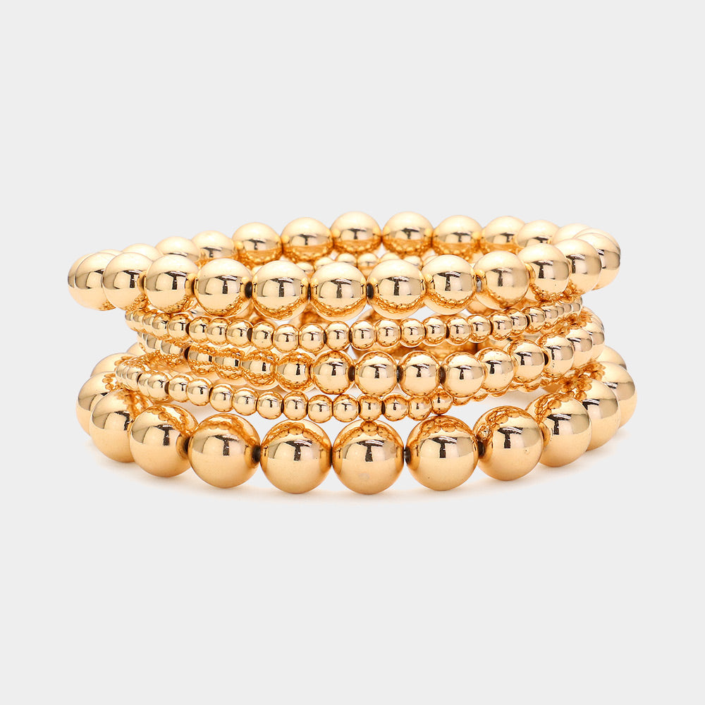 Madeline Love Gold 5PCS - Metal Ball Beaded Stretch Bracelets