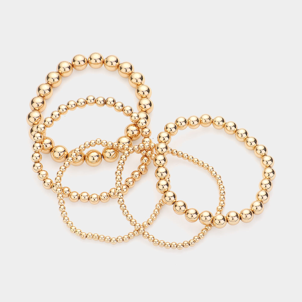 Madeline Love Gold 5PCS - Metal Ball Beaded Stretch Bracelets - desc