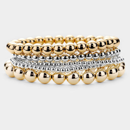 Madeline Love Gold, Silver 5PCS - Metal Ball Beaded Stretch Bracelets