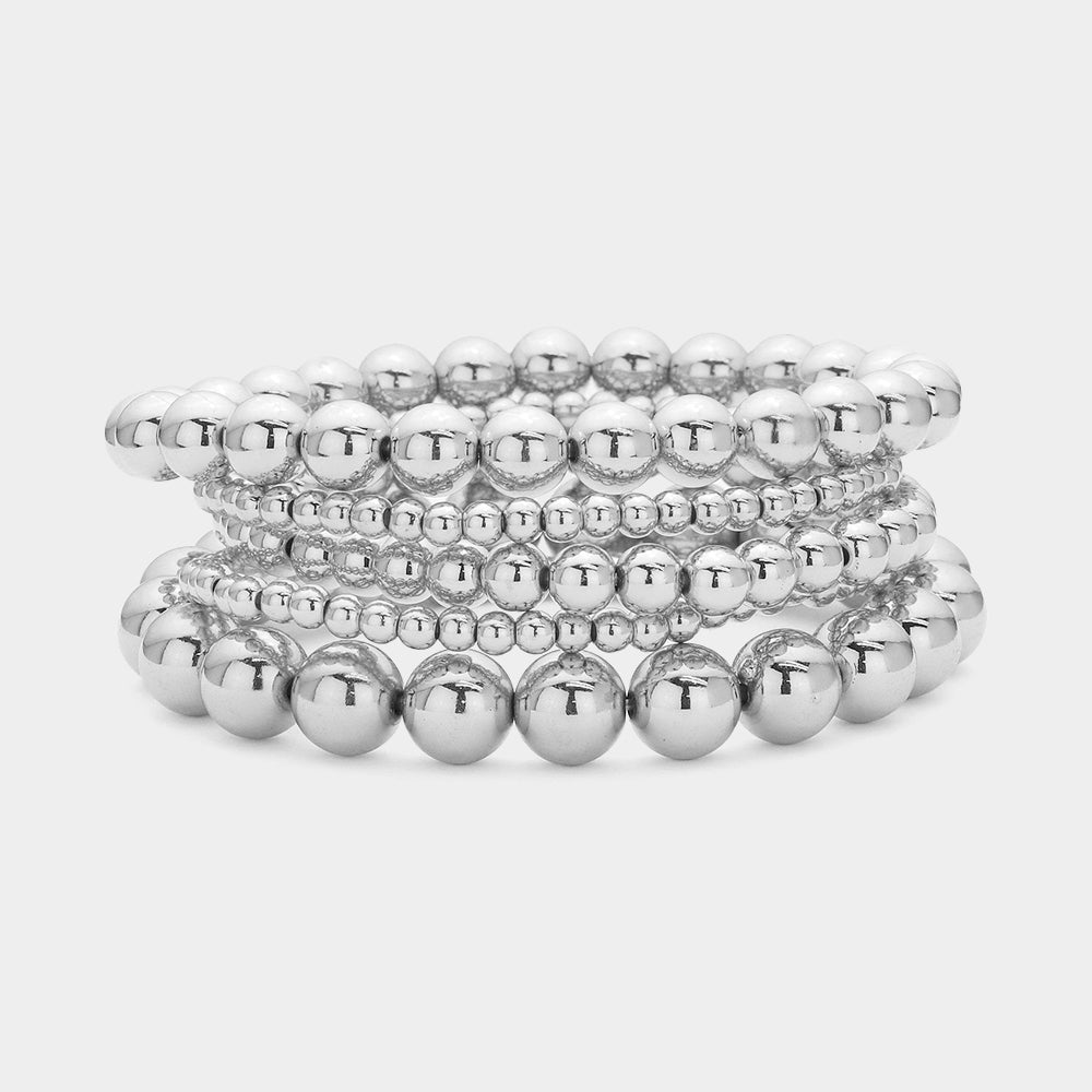 Madeline Love Rhodium 5PCS - Metal Ball Beaded Stretch Bracelets