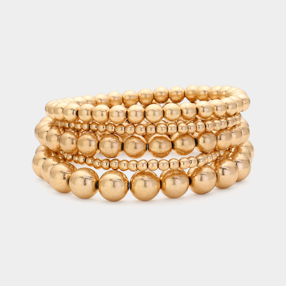 Madeline Love Worn Gold 5PCS - Metal Ball Beaded Stretch Bracelets