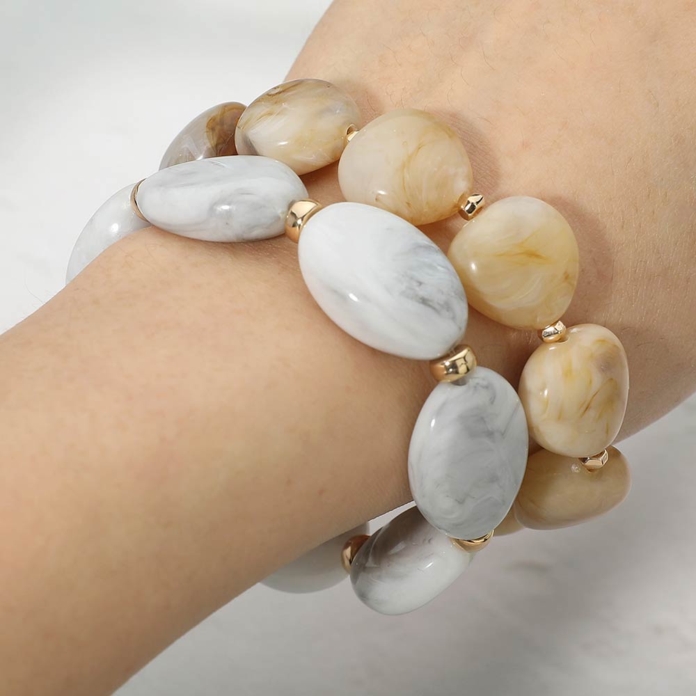 Madeline Love Gray 2PCS - Marbled Resin Pebble Beaded Stretch Multi Layered Bracelets