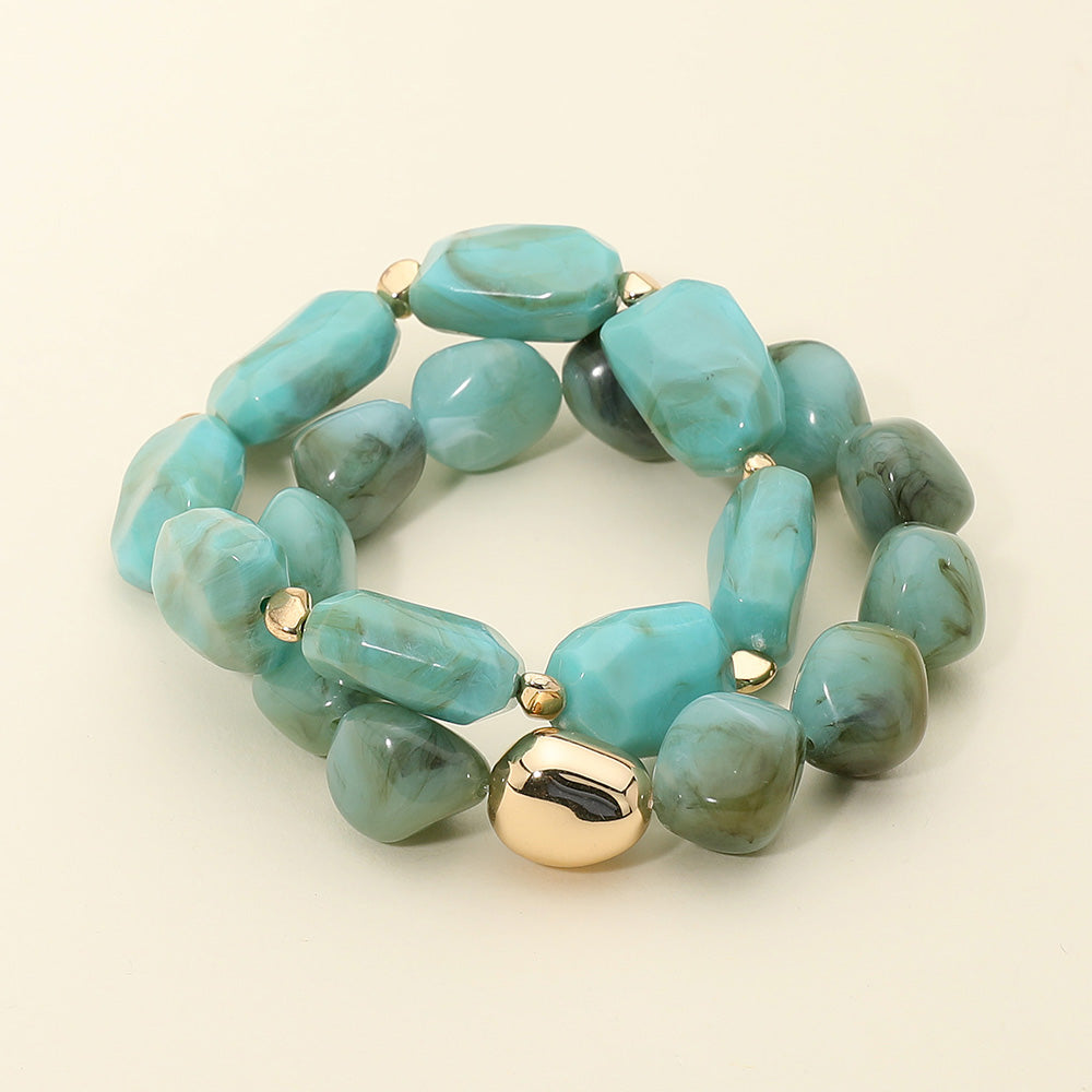 Madeline Love Turquoise 2PCS - Marbled Resin Pebble Beaded Stretch Multi Layered Bracelets