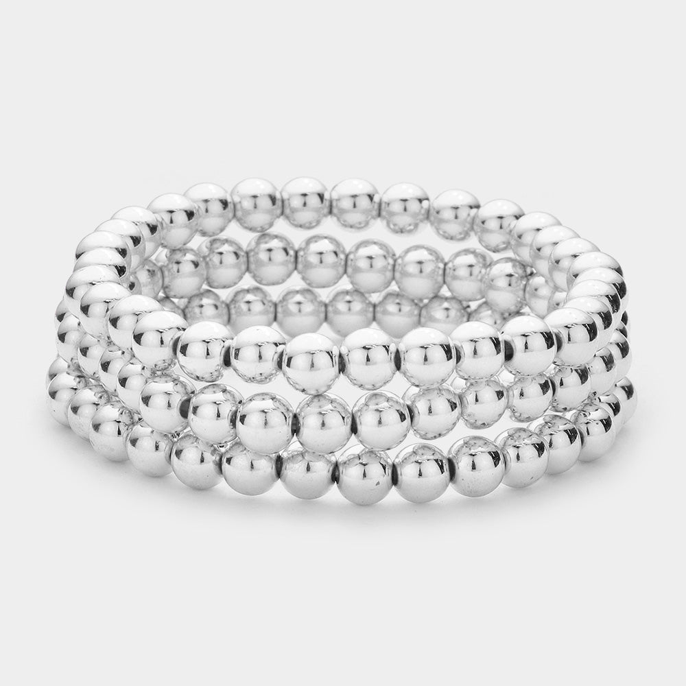 Madeline Love Rhodium 3PCS - Metal Ball Stretch Bracelets