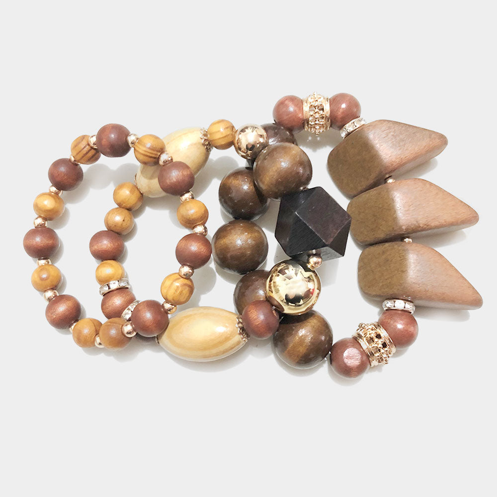 Madeline Love Wood 3PCS - Chunky Wood Stretch Bracelets