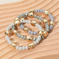 Madeline Love Gold, Gray 3PCS - Worn Metal Pebble Beaded Stretch Multi Layered Bracelets