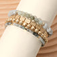 Madeline Love Gray, Worn Gold 4PCS - Metal Faceted Beaded Stretch Multi Layered Bracelets