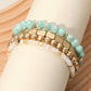 Madeline Love Mint, Worn Gold 4PCS - Metal Faceted Beaded Stretch Multi Layered Bracelets