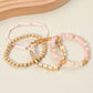 Madeline Love Pink, Worn Gold 4PCS - Metal Faceted Beaded Stretch Multi Layered Bracelets - desc