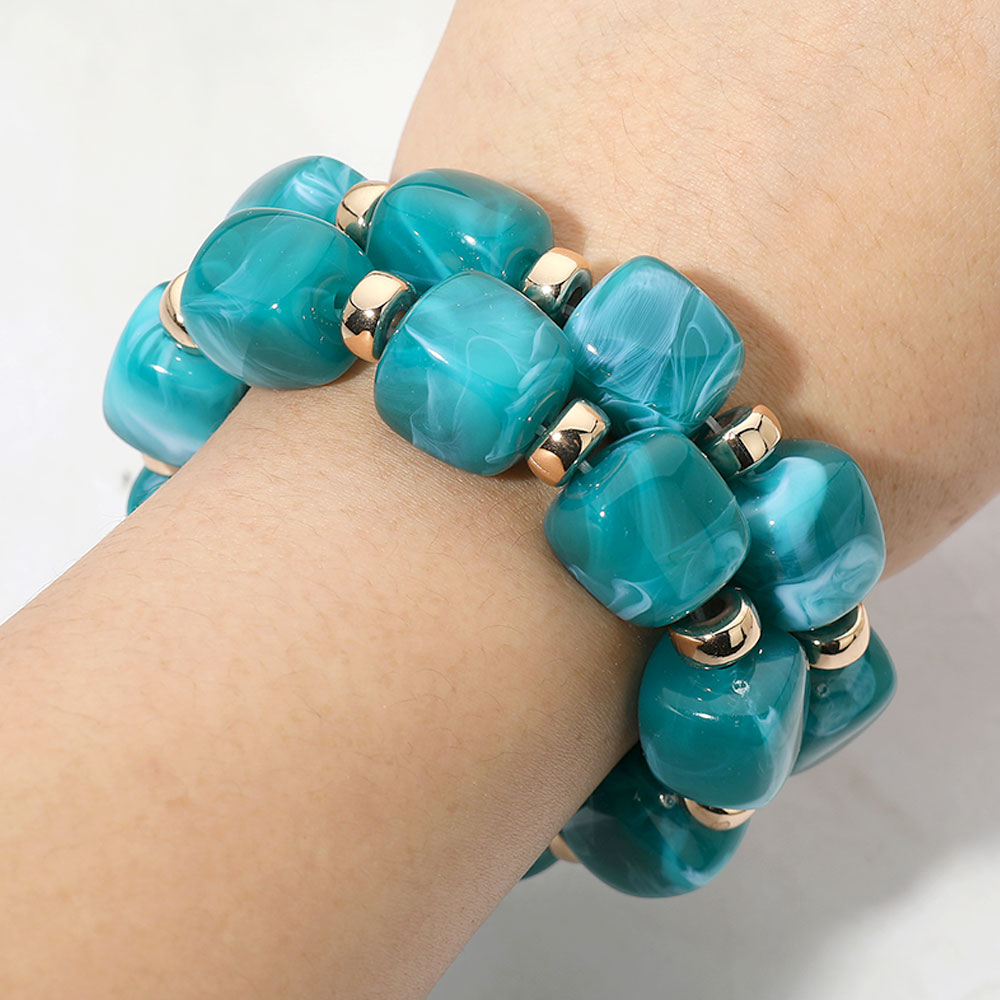 Madeline Love Blue, Gold Chunky Pebble Beaded Stretch Multi Layered Bracelets