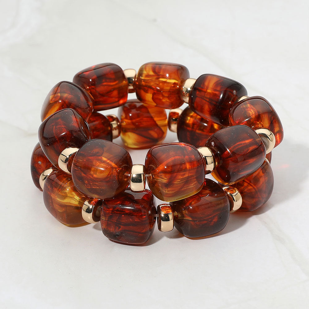 Madeline Love Brown, Gold Chunky Pebble Beaded Stretch Multi Layered Bracelets
