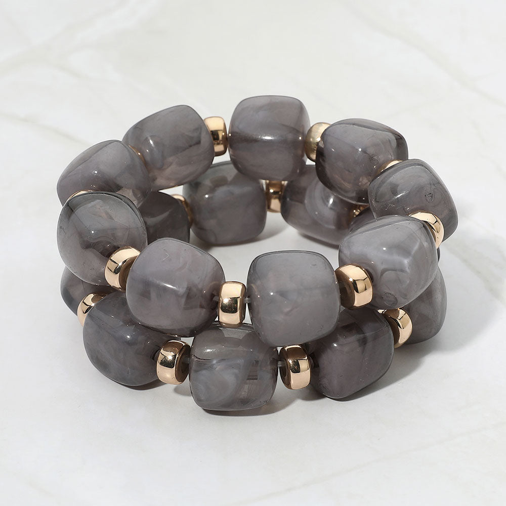 Madeline Love Gold, Gray Chunky Pebble Beaded Stretch Multi Layered Bracelets