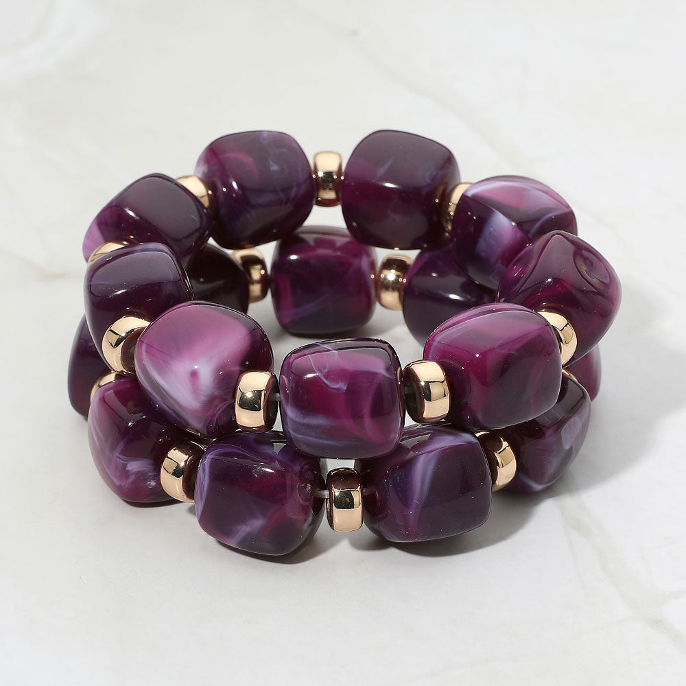 Madeline Love Gold, Lavender Chunky Pebble Beaded Stretch Multi Layered Bracelets
