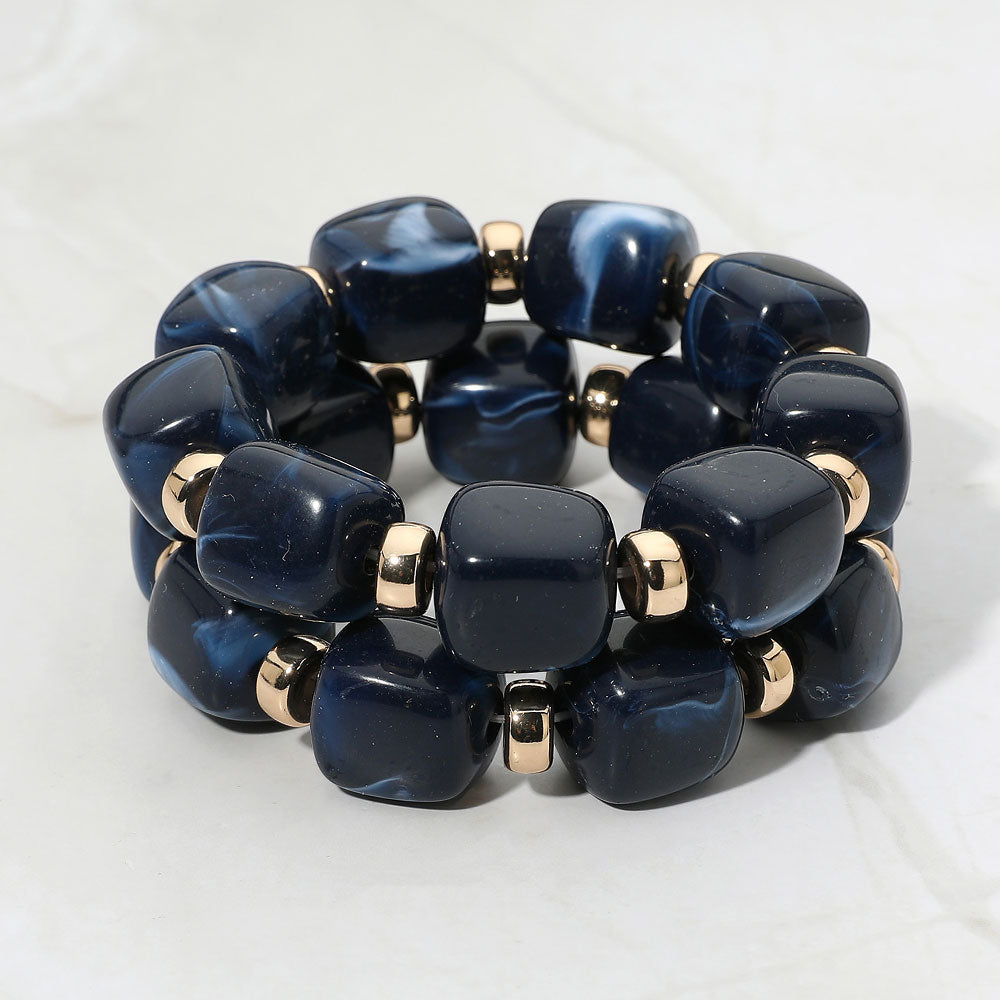 Madeline Love Gold, Montana Blue Chunky Pebble Beaded Stretch Multi Layered Bracelets