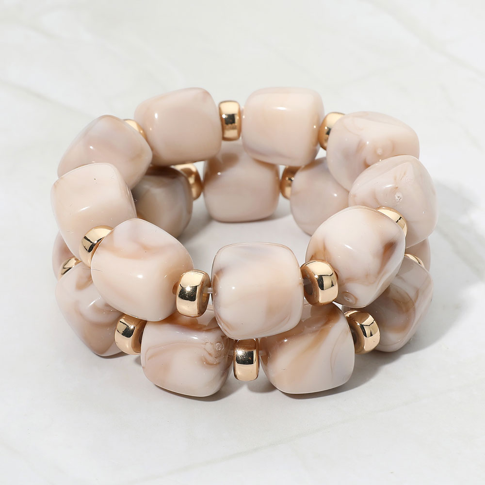 Madeline Love Gold, Neutral Chunky Pebble Beaded Stretch Multi Layered Bracelets