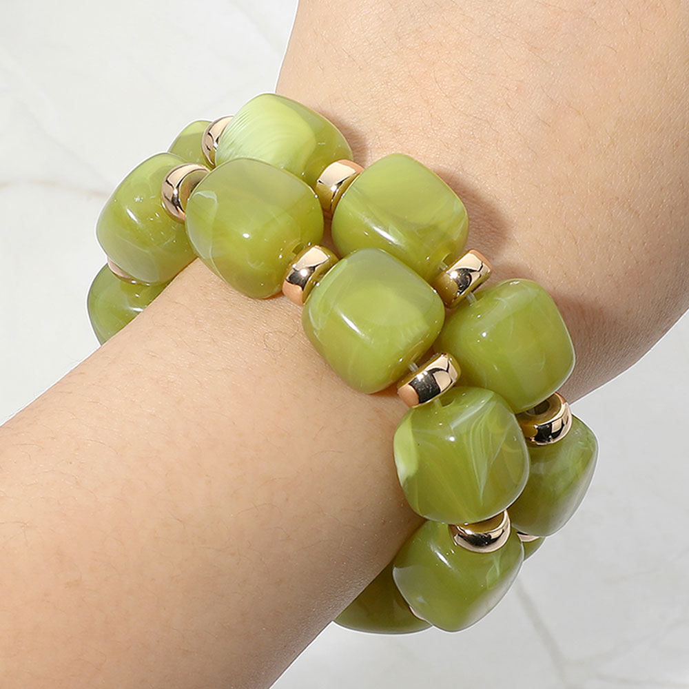 Madeline Love Gold, Light, Olive Green Chunky Pebble Beaded Stretch Multi Layered Bracelets