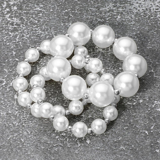 Madeline Love Rhodium, White 3PCS - Pearl Beaded Stretch Bracelets