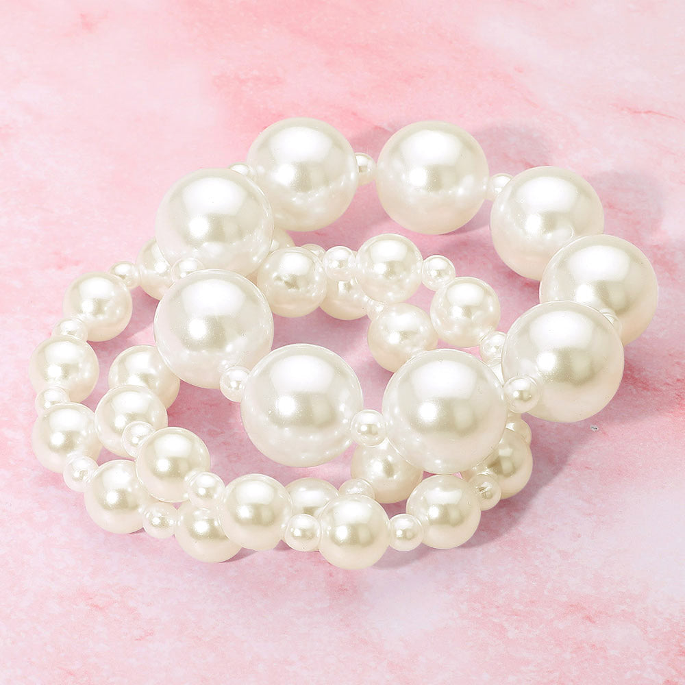 Madeline Love Cream 3PCS - Pearl Stretch Multi Layered Bracelets