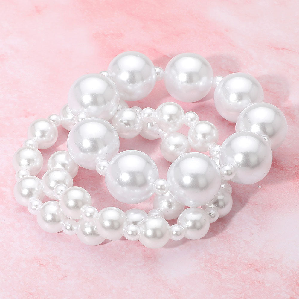 Madeline Love White 3PCS - Pearl Stretch Multi Layered Bracelets