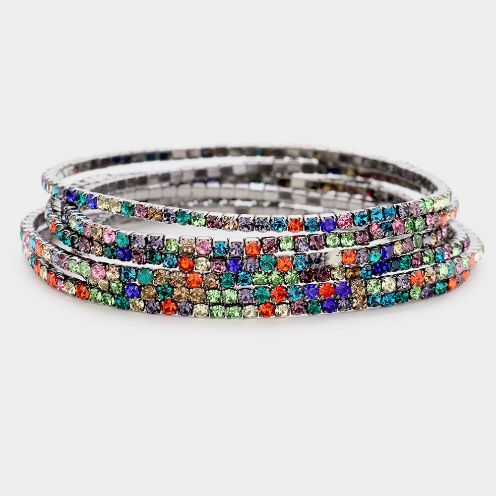 Madeline Love Black, Multi 6PCS - Rhinestone Stretch Evening Bracelets